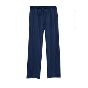 Womens Large Elastic Waist Straight Loose Long Trousers 100% Cotton Navy Blue